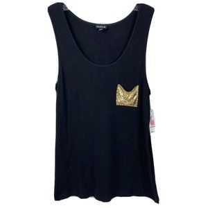 Allen B. Size XL Black Ribbed Stretch Tank Gold Metal Pocket 100% Cotton NWT